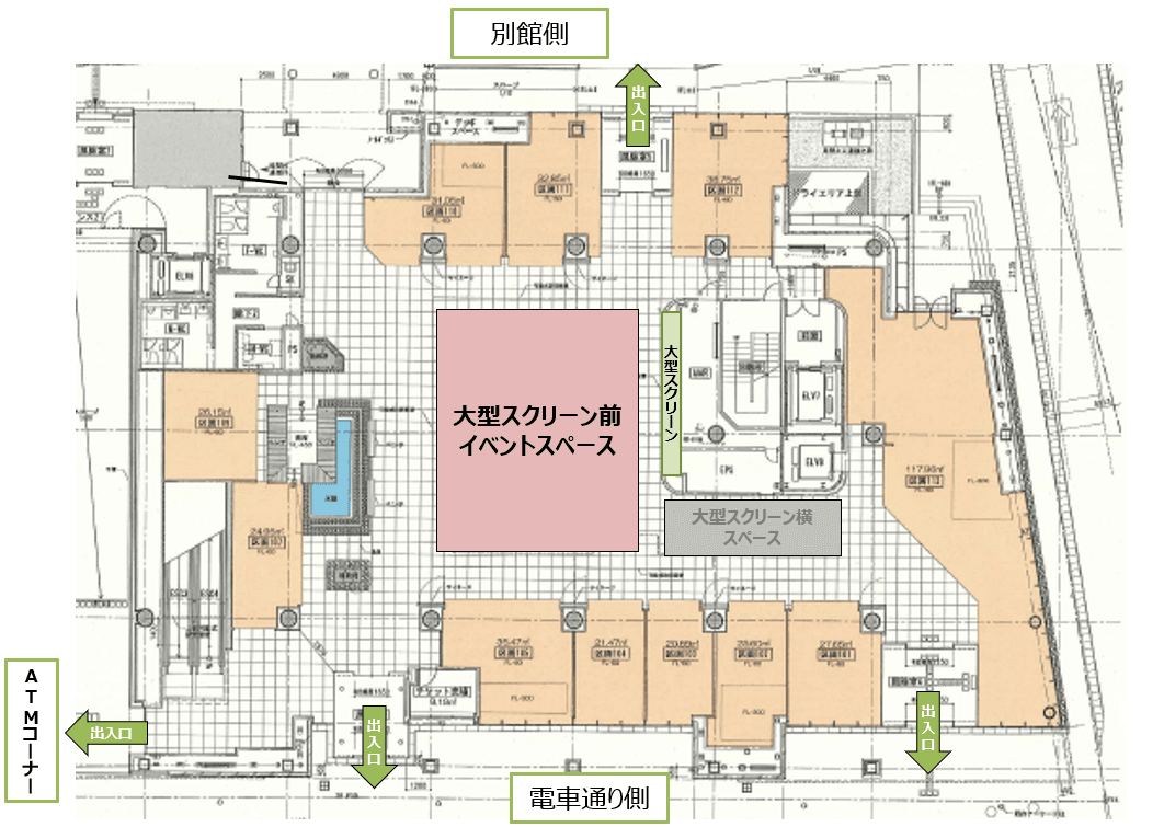 大型スクリーン前イベントスペースの図面・フロアマップ